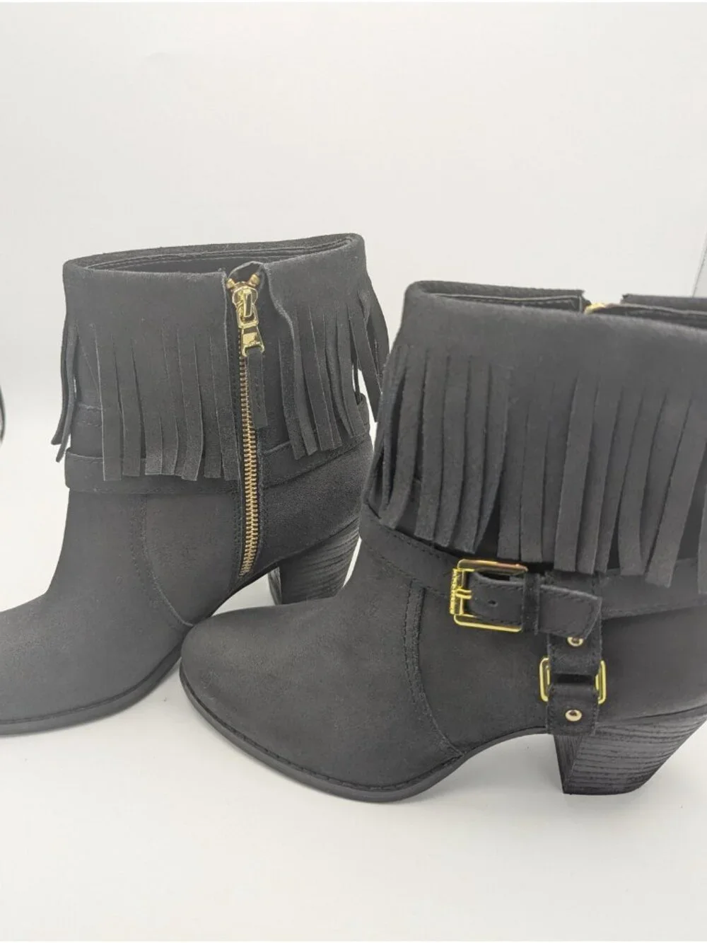 Lauren Ralph Lauren Boots Womens SZ 9B Black Suede Fringe Ankle Booties Western